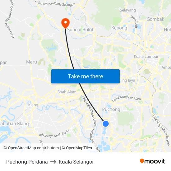Puchong Perdana to Kuala Selangor map