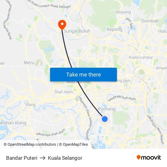 Bandar Puteri to Kuala Selangor map