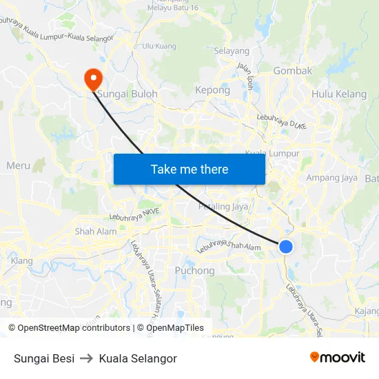 Sungai Besi to Kuala Selangor map
