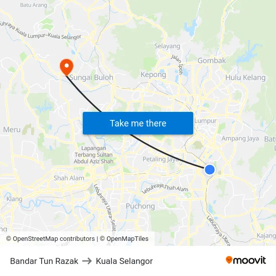 Bandar Tun Razak to Kuala Selangor map