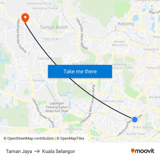 Taman Jaya to Kuala Selangor map