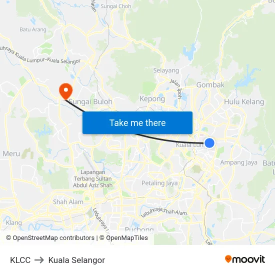 KLCC to Kuala Selangor map