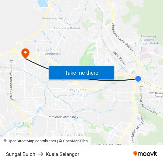 Sungai Buloh to Kuala Selangor map