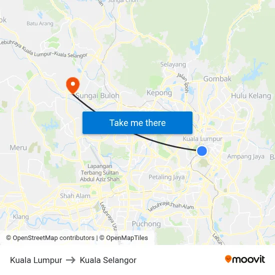 Kuala Lumpur to Kuala Selangor map
