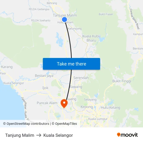 Tanjung Malim to Kuala Selangor map
