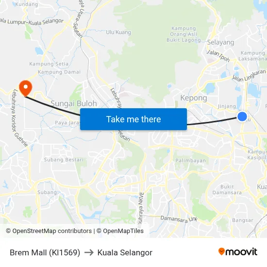 Brem Mall (Kl1569) to Kuala Selangor map
