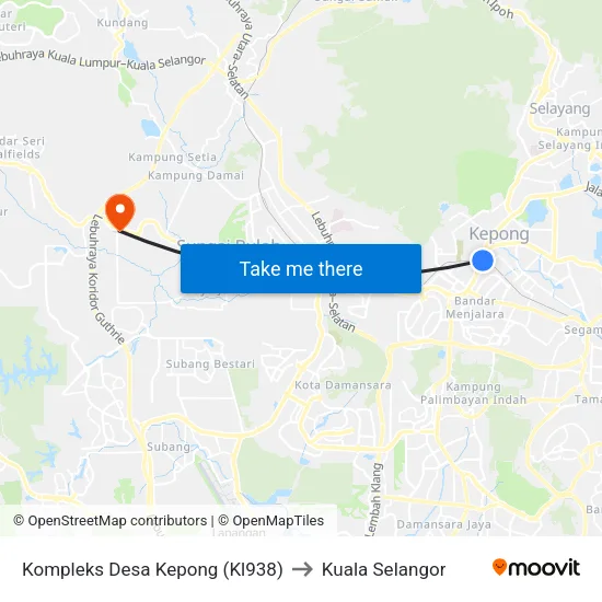 Kompleks Desa Kepong (Kl938) to Kuala Selangor map