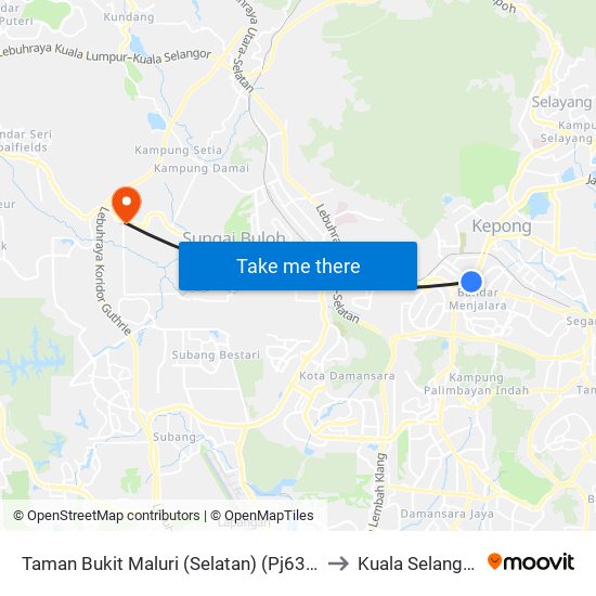 Taman Bukit Maluri (Selatan) (Pj636) to Kuala Selangor map