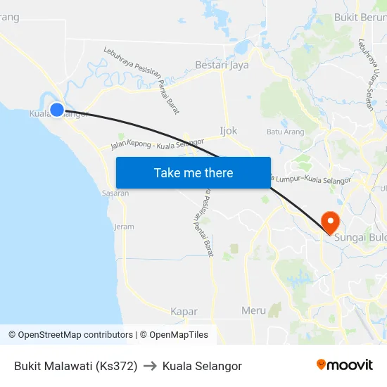 Bukit Malawati (Ks372) to Kuala Selangor map