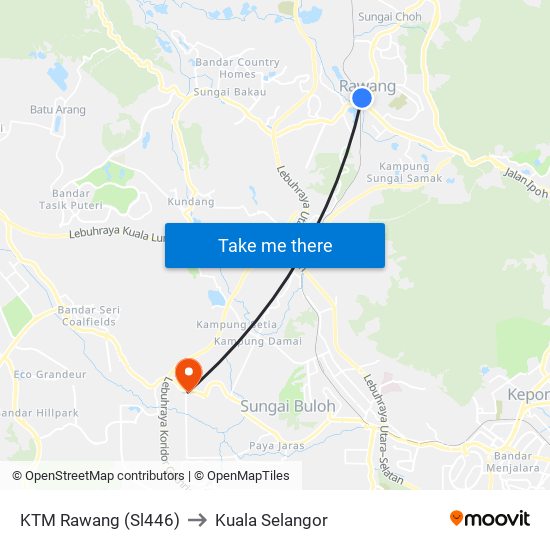 KTM Rawang (Sl446) to Kuala Selangor map