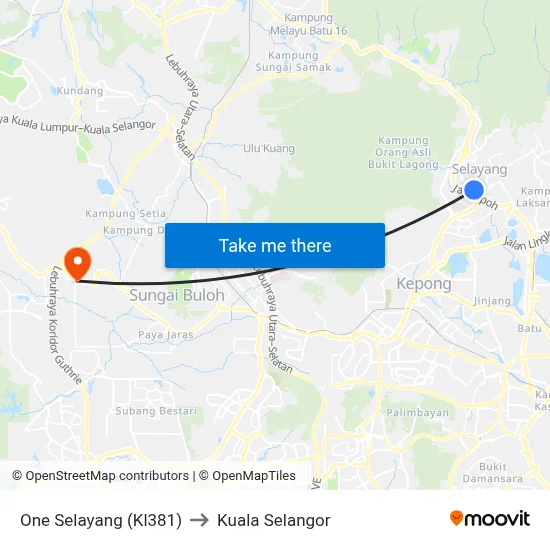 One Selayang (Kl381) to Kuala Selangor map