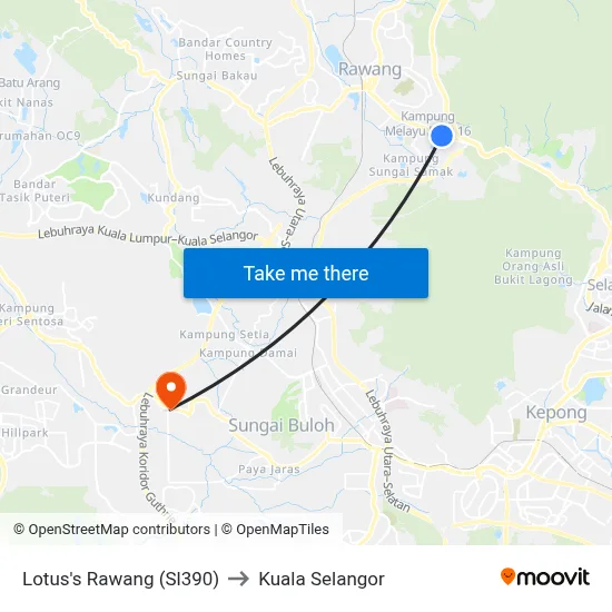 Lotus's Rawang (Sl390) to Kuala Selangor map