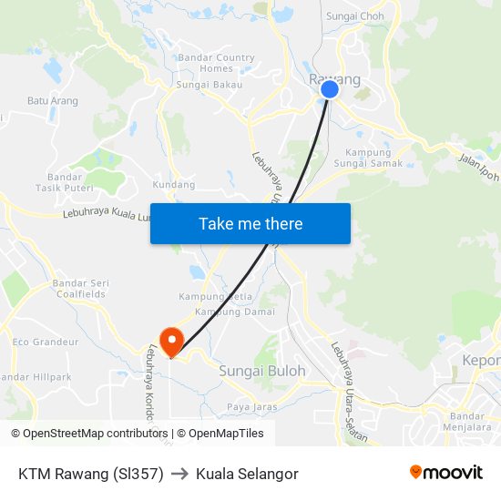 KTM Rawang (Sl357) to Kuala Selangor map