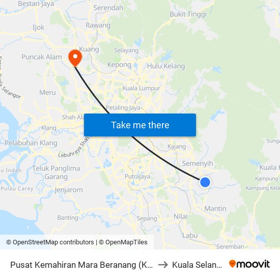 Pusat Kemahiran Mara Beranang (Kj586) to Kuala Selangor map