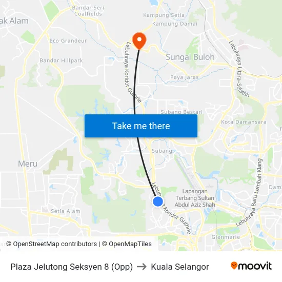 Plaza Jelutong Seksyen 8 (Opp) to Kuala Selangor map