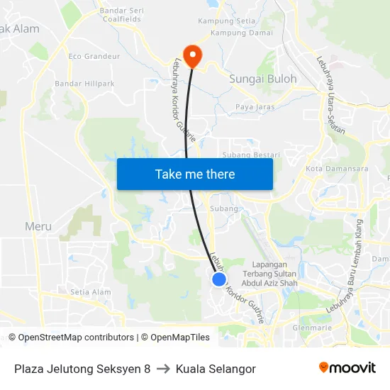 Plaza Jelutong Seksyen 8 to Kuala Selangor map