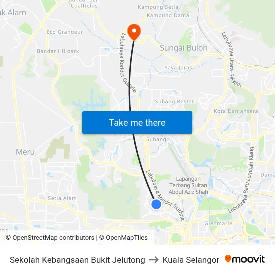 Sekolah Kebangsaan Bukit Jelutong to Kuala Selangor map