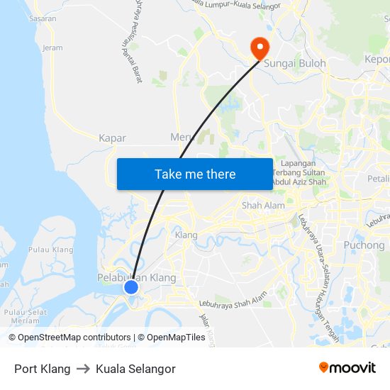 Port Klang to Kuala Selangor map