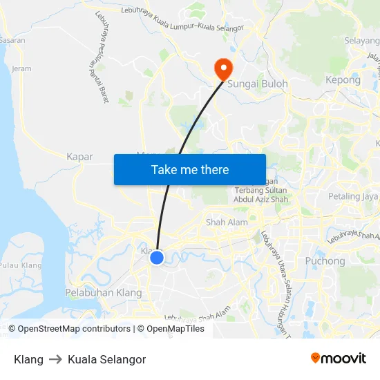 Klang to Kuala Selangor map