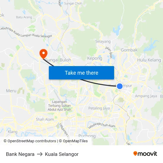 Bank Negara to Kuala Selangor map