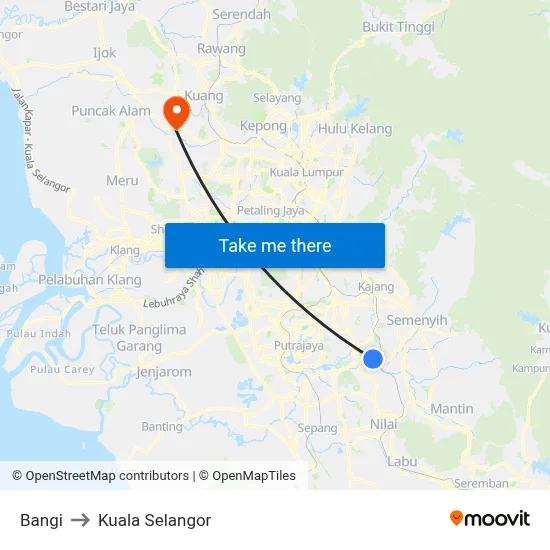 Bangi to Kuala Selangor map
