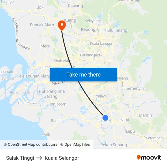 Salak Tinggi to Kuala Selangor map