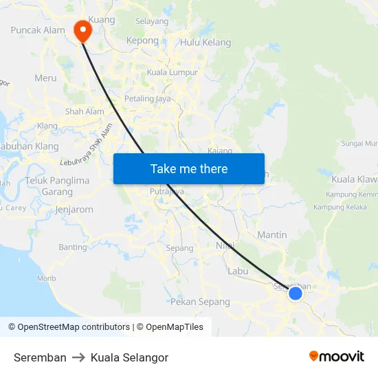 Seremban to Kuala Selangor map