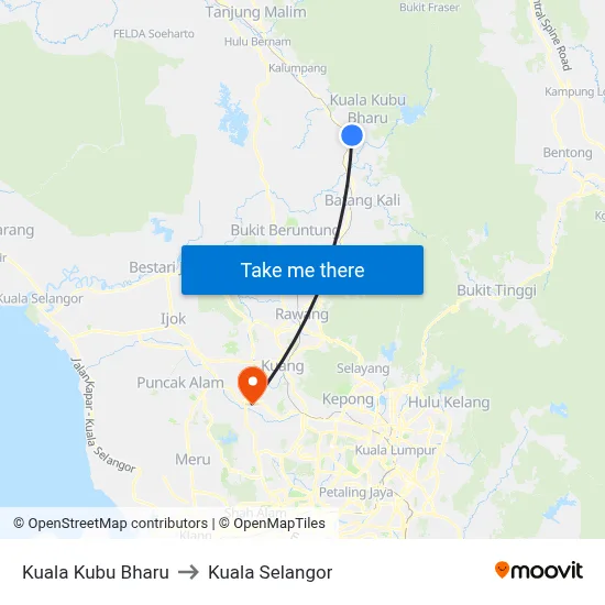 Kuala Kubu Bharu to Kuala Selangor map