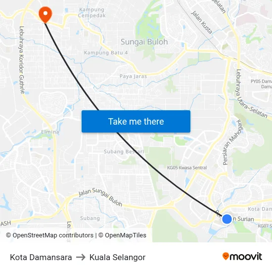 Kota Damansara to Kuala Selangor map