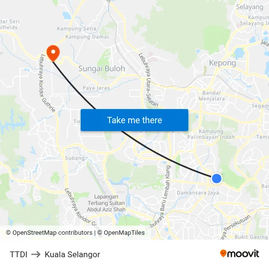 TTDI to Kuala Selangor map