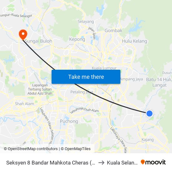 Seksyen 8 Bandar Mahkota Cheras (Kj871) to Kuala Selangor map