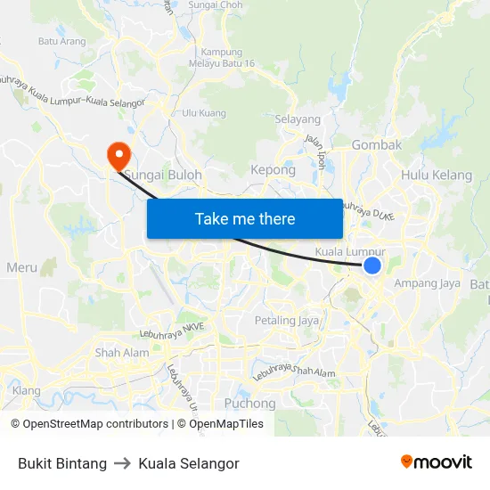 Bukit Bintang to Kuala Selangor map