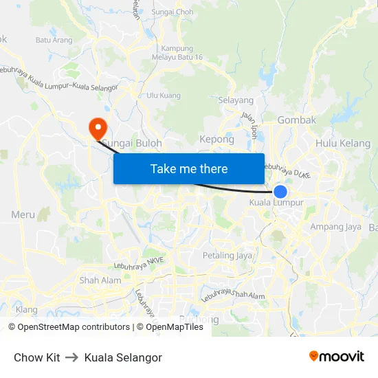 Chow Kit to Kuala Selangor map