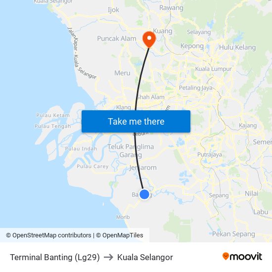 Terminal Banting (Lg29) to Kuala Selangor map