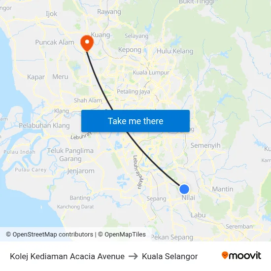 Kolej Kediaman Acacia Avenue to Kuala Selangor map