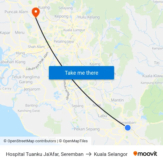 Hospital Tuanku Ja'Afar, Seremban to Kuala Selangor map