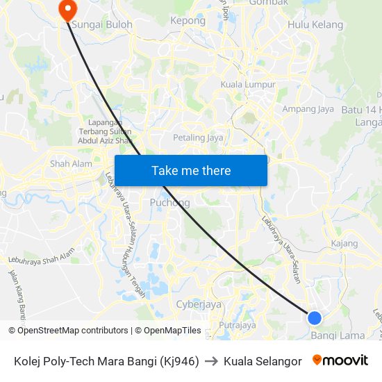 Kolej Poly-Tech Mara Bangi (Kj946) to Kuala Selangor map