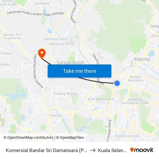 Komersial Bandar Sri Damansara (Pj863) to Kuala Selangor map