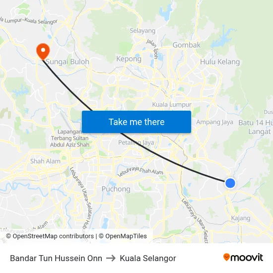 Bandar Tun Hussein Onn to Kuala Selangor map