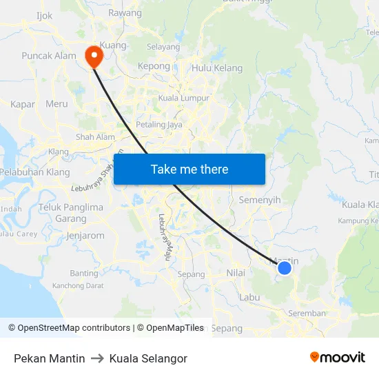 Pekan Mantin to Kuala Selangor map