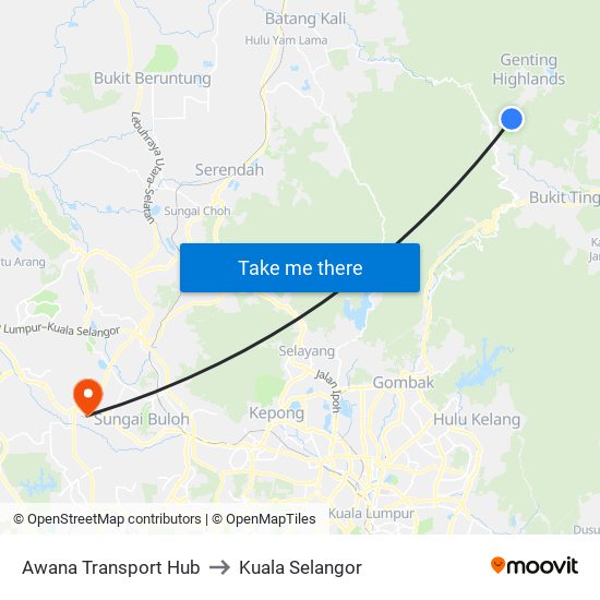 Awana Transport Hub to Kuala Selangor map