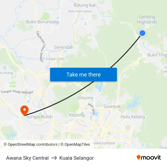 Awana Sky Central to Kuala Selangor map