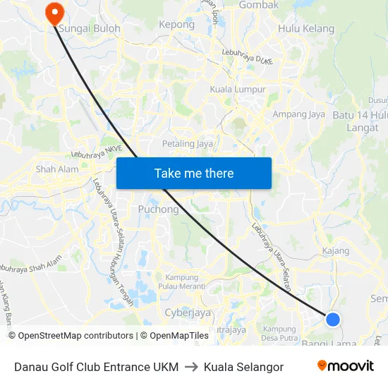 Danau Golf Club Entrance UKM to Kuala Selangor map