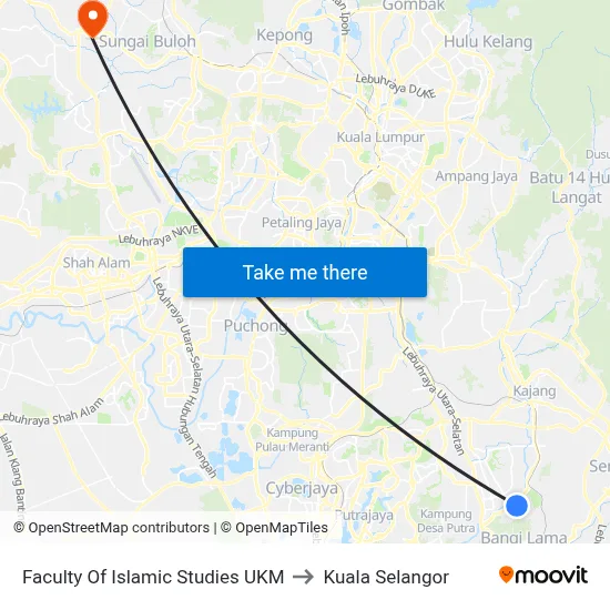 Faculty Of Islamic Studies UKM to Kuala Selangor map