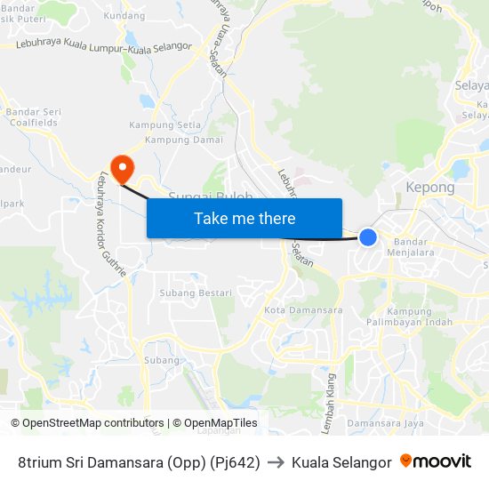 8trium Sri Damansara (Opp) (Pj642) to Kuala Selangor map