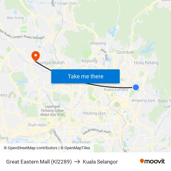 Great Eastern Mall (Kl2289) to Kuala Selangor map