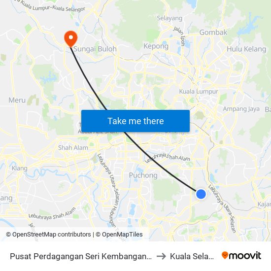 Pusat Perdagangan Seri Kembangan (Sj814) to Kuala Selangor map