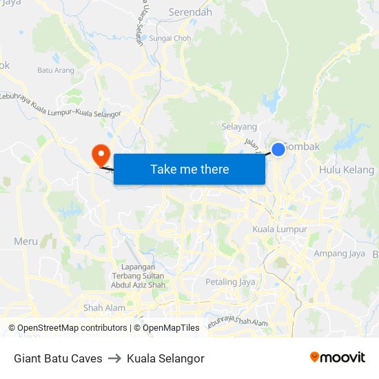 Giant Batu Caves to Kuala Selangor map