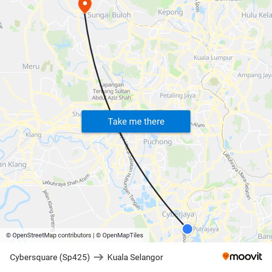 Cybersquare (Sp425) to Kuala Selangor map