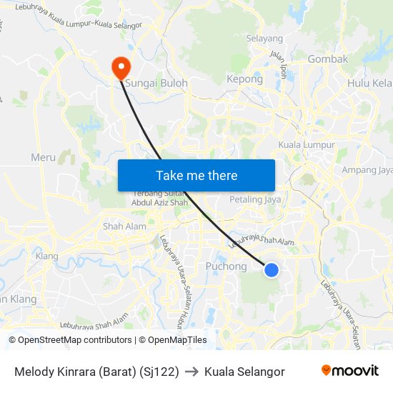 Melody Kinrara (Barat) (Sj122) to Kuala Selangor map